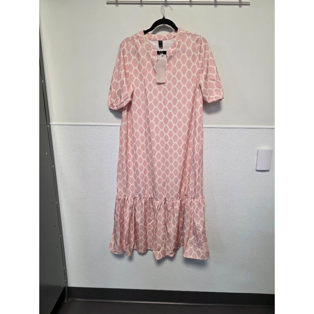 Women's Emery‎ Rose Pink White Patterned Midi Dress S